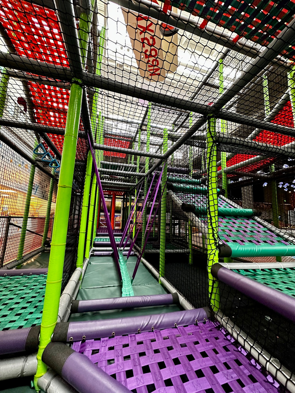 Entrance to Science City's Indoor Playground. This shot shows the multiple options and paths a child can follow when entering the climber.